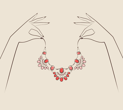 Beautiful Woman Hand Holding Jewelry . Vector Illustration Eps 1