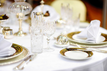 Beautiful table set for some festive event or wedding reception