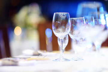 Beautiful table set for some festive event or wedding reception