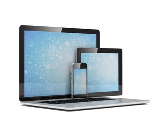 laptop, tablet, phone, on white