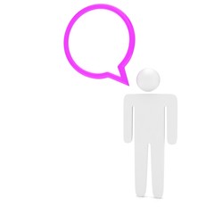 3d man with talk bubbles isolated over a white background