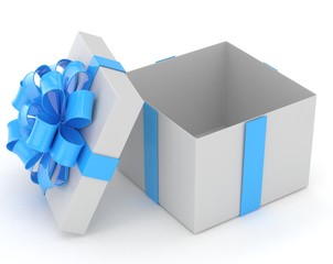 open gift box with bows isolated on white