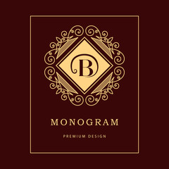 Monogram design elements, graceful template. Calligraphic elegant line art logo design. Letter emblem sign B for Royalty, business card, Boutique, Hotel, Heraldic, Cafe, Jewelry. Vector illustration