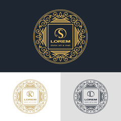 Monogram design elements, graceful template. Calligraphic elegant line art logo design. Letter emblem sign S, K, L for Royalty, business card, Boutique, Hotel, Heraldic, Cafe. Vector illustration