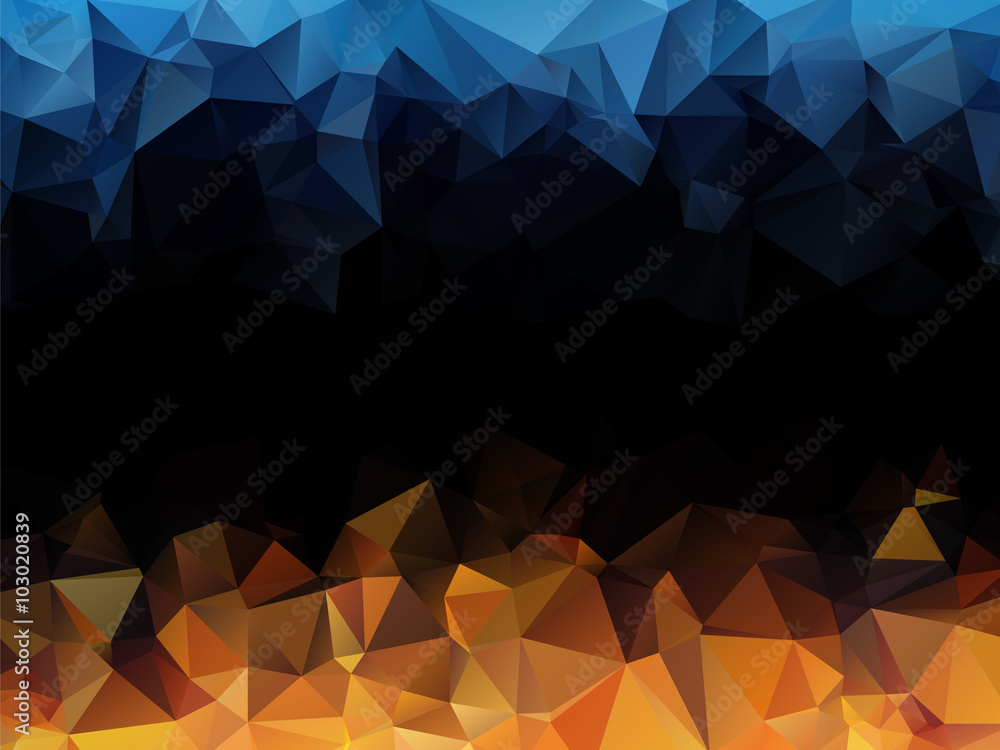 Wall mural blue orange black abstract triangular background