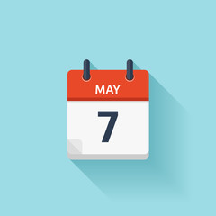 May  7. Vector flat daily calendar icon. Date and time, day, month. Holiday.