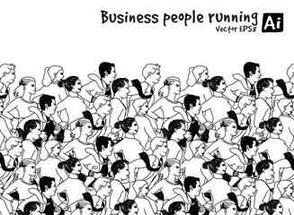 Crowd Business people running marathon black and white