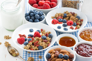 breakfast with granola, berries, honey and yogurt 