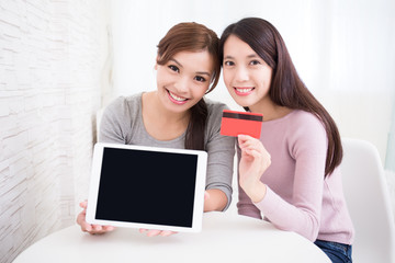 young girls shopping on internet