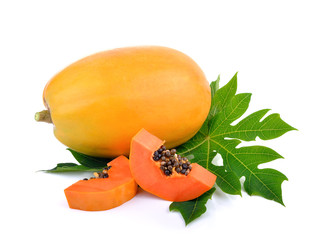 ripe papaya fruit on white background