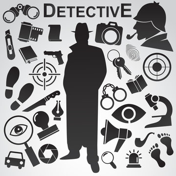 Detective vector icon set.