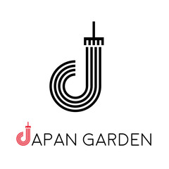 Vector sign letter J, japanese garden