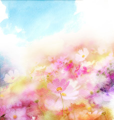 Naklejka na ściany i meble Watercolor card with beautiful flowers