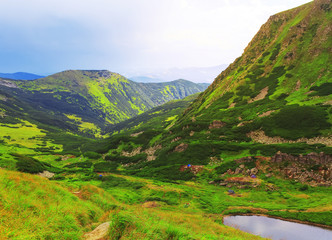 Fototapeta premium Beautiful mountain lake landscape.