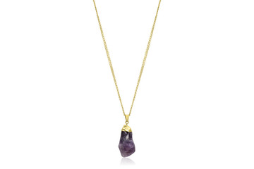 Beautiful Bohemian Style Amethyst Rock Necklace with Liquid Gold Top