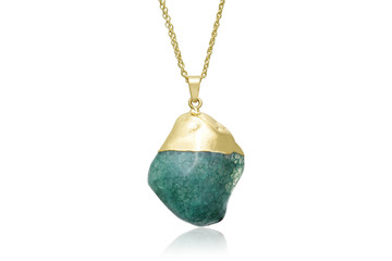 Beautiful Bohemian Style Evergreen Rock Necklace with Liquid Gold Top