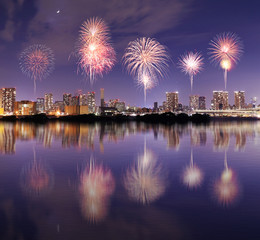 Fireworks celebrating over Odaiba, Tokyo