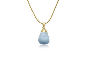 Beautiful Bohemian Style Robin's Egg Blue Turquoise Rock Necklace with Liquid Gold Top