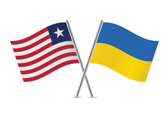 Liberian and Ukrainian flags. Vector illustration.