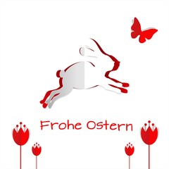 österliche Klappkarte "Frohe Ostern" mit Osterhase Schmetterling und Krokusse Tulpen