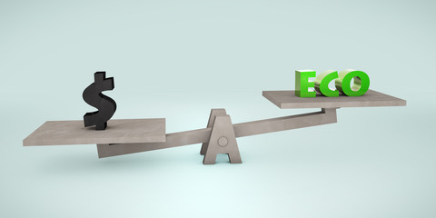 Pessimistic balance scale: money (dollar) vs. ecology