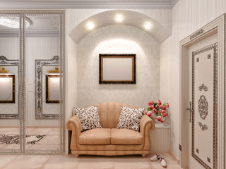 3D illustration of the hall in classic style.