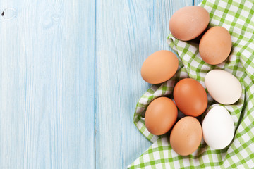 Eggs on wooden table