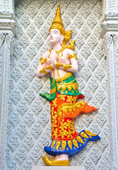 Art thai painting on wall in temple.
