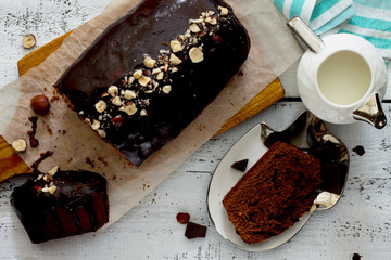 Homemade chocolate cupcake with icing, selective focus.