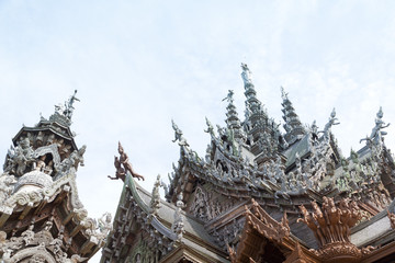 Wooden statues in Sanctuary of Truth in Pattaya ,Thailand
