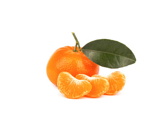 Fresh mandarin with leaf isolated on white - 103031478