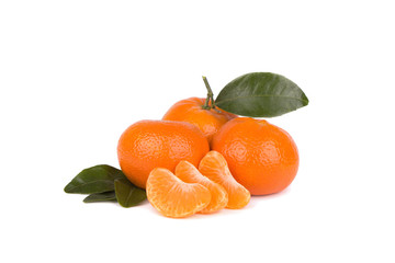Mandarins with leaves and segments isolated on white - 103031488