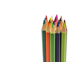 Colour pencils isolated on white background close up