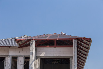 structural steel beam on roof of building residential constructi