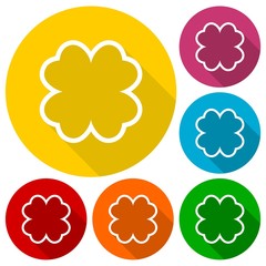 Simple Four Leaf Clover icons set with long shadow