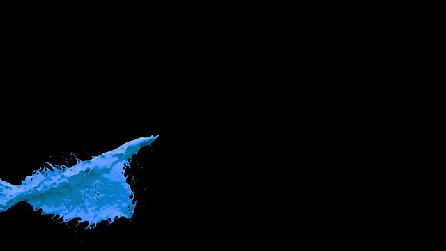 4K slow motion blue paint 3D vortex splash on black background with alpha matte