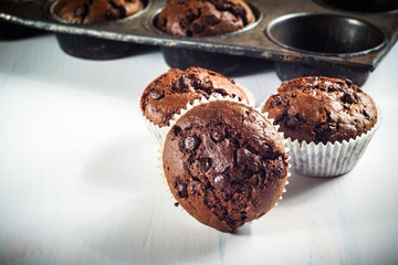 Chocolate chip cookie muffin in the old vintage form.