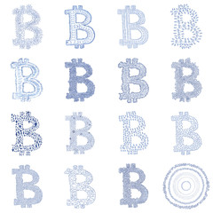 Hand-drawn Bitcoin logo collage