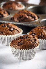 Chocolate chip cookie muffin in the old vintage form.