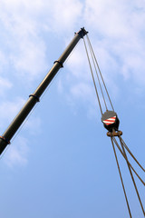 Fototapeta premium big pulley with steel cables to lift heavy loads
