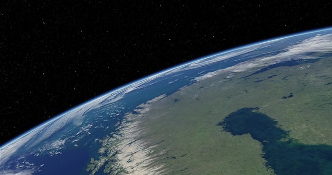 Simulated International Space Station earth orbit flyover of Scandinavia.  