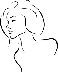 Beautiful young woman illustration profile - black line vector