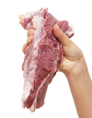 fresh meat in hand on a white background
