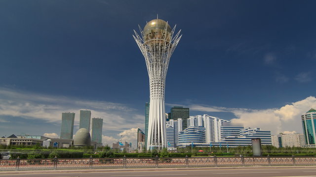 Bayterek timelapse hyperlapse is a monument and observation tower in Astana.  Main symbol of city. 