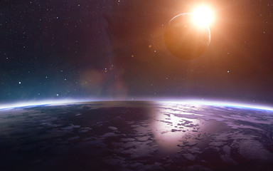 Fototapeta na wymiar Earth and moon from space. Elements of this image furnished by NASA
