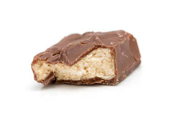 slice of chocolate on a white background