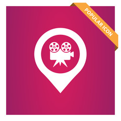 Movie camera with pin icon