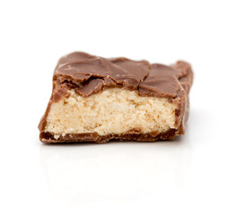 slice of chocolate on a white background