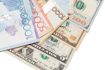 Fototapeta na wymiar Money Kazakhstan tenge and US dollars