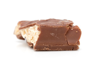 slice of chocolate on a white background